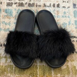 UGG Black Furry Slide Slippers- sz 6